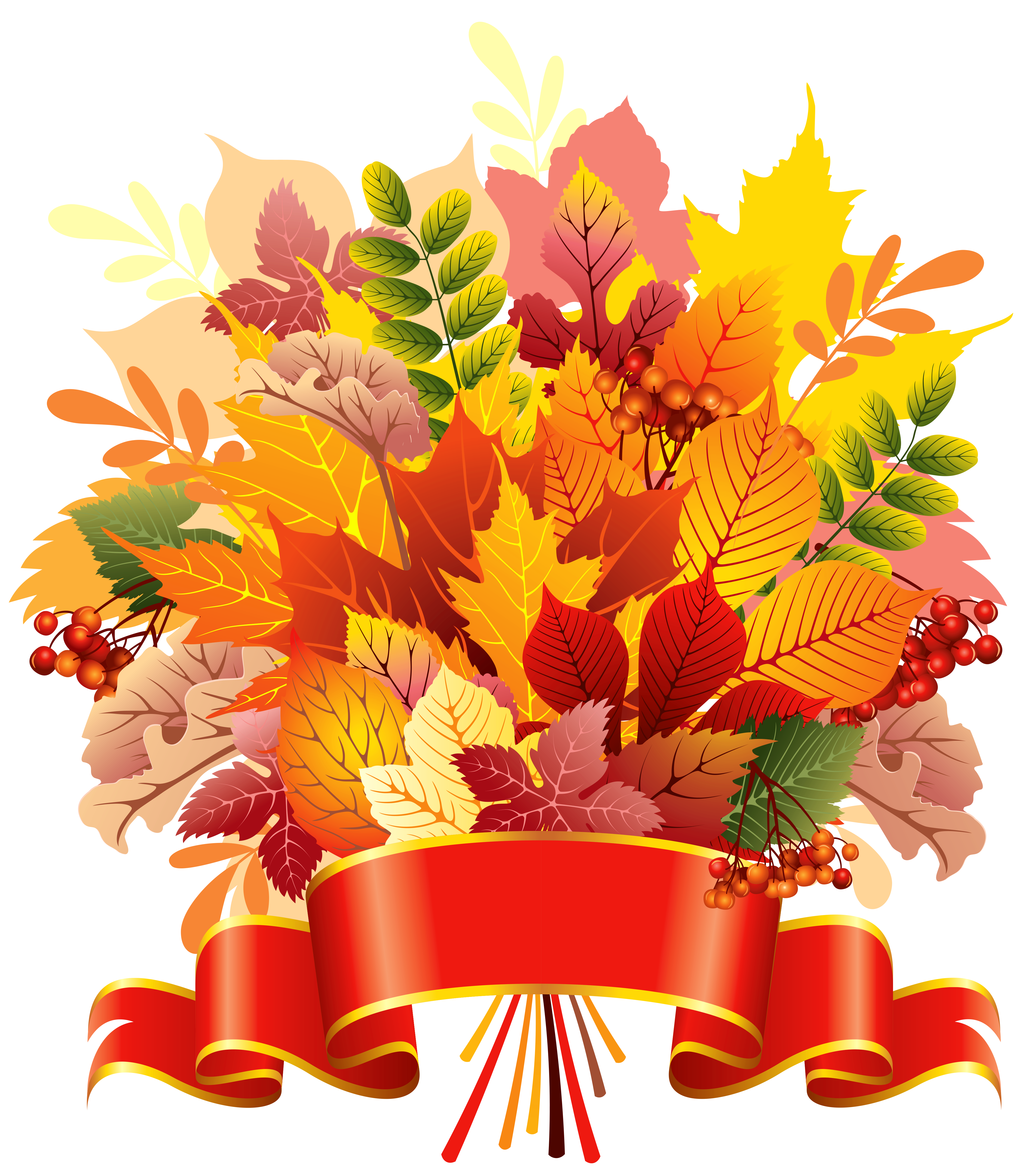 Autumn Leaves Bouquet with Banner PNG Clipart Image ...