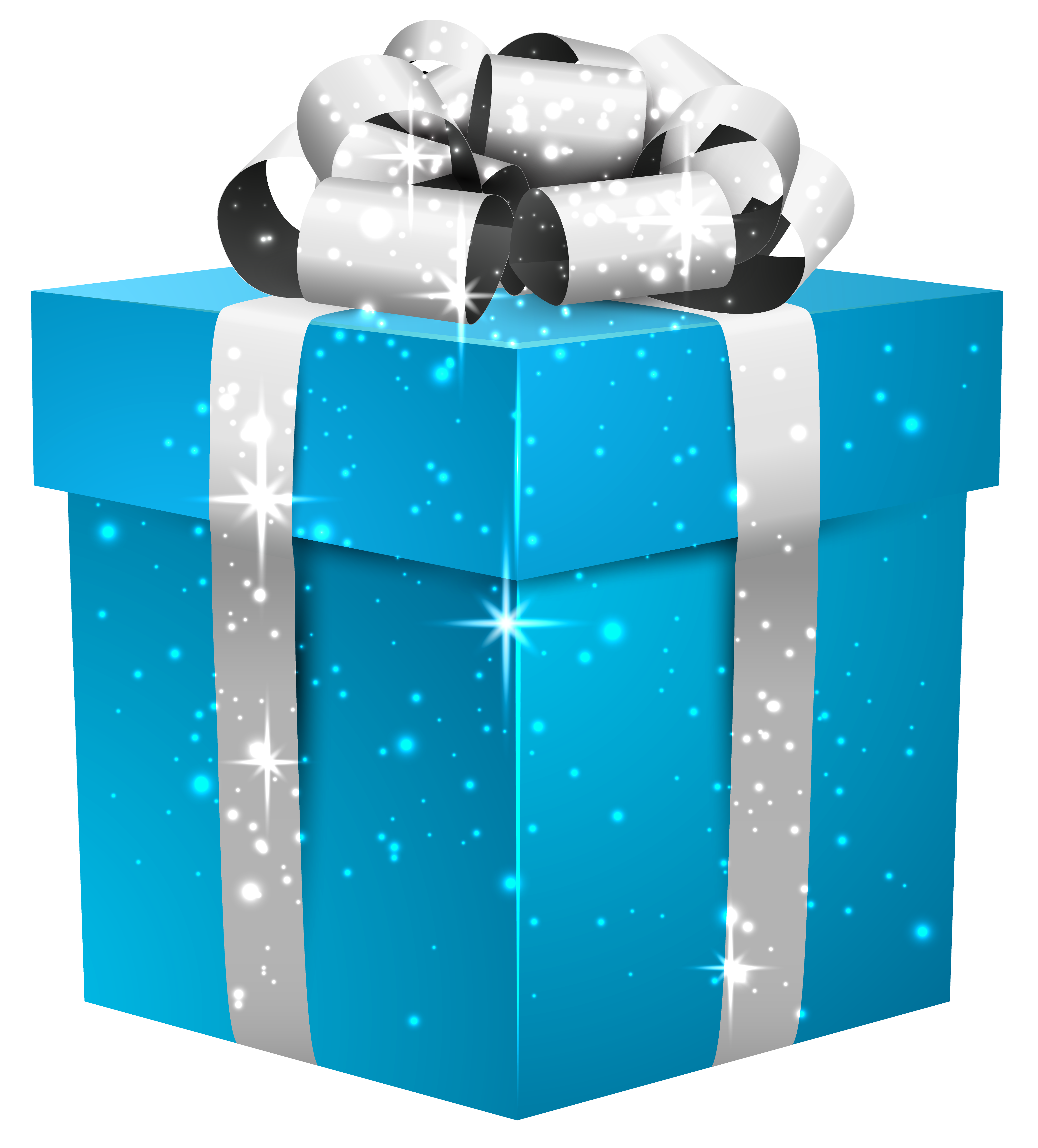 blue shining gift box with silver bow png clipart image a gift wrapped christmas 2019