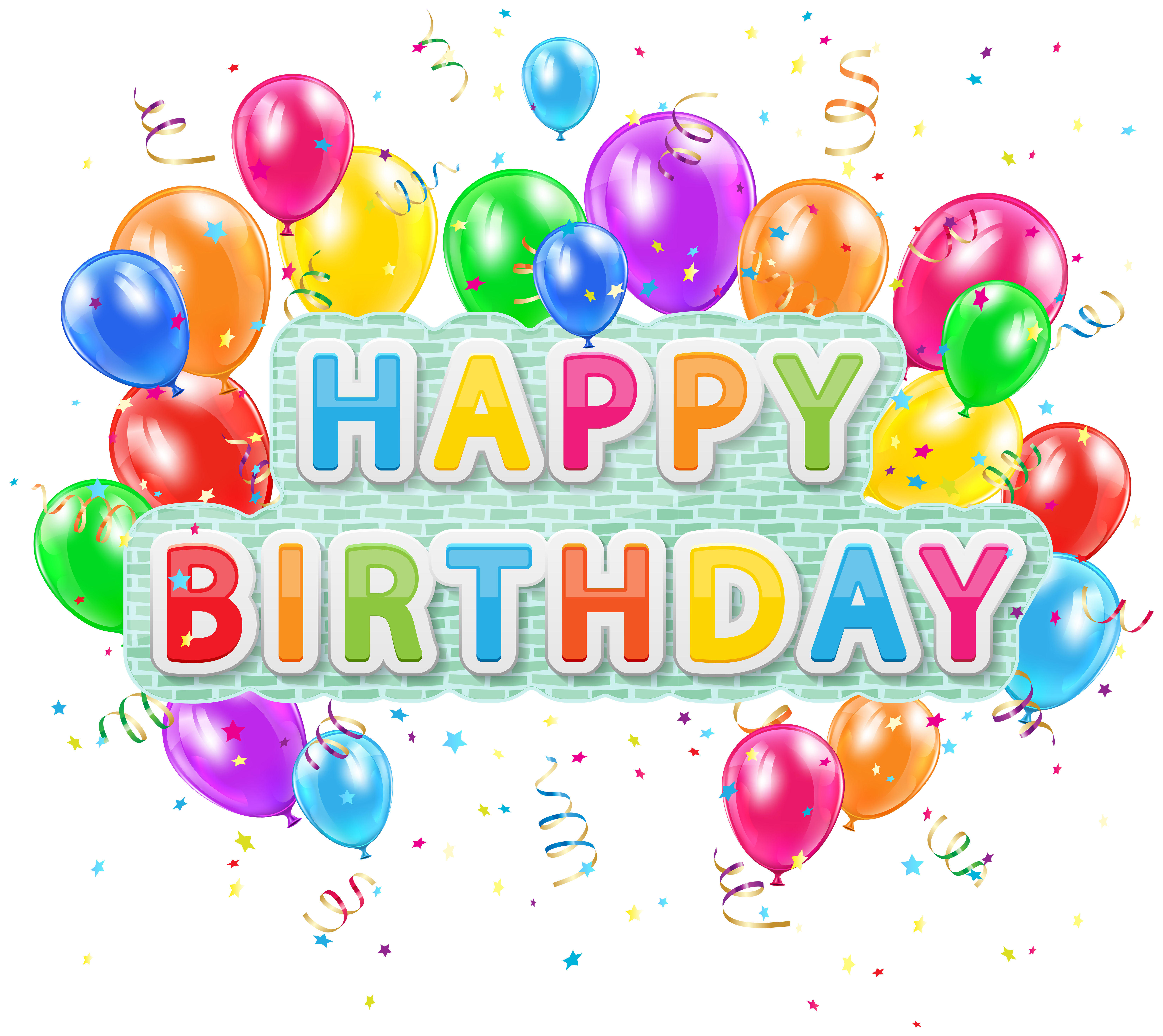 Happy Birthday Deco Text with Balloons PNG Clip Art Image 