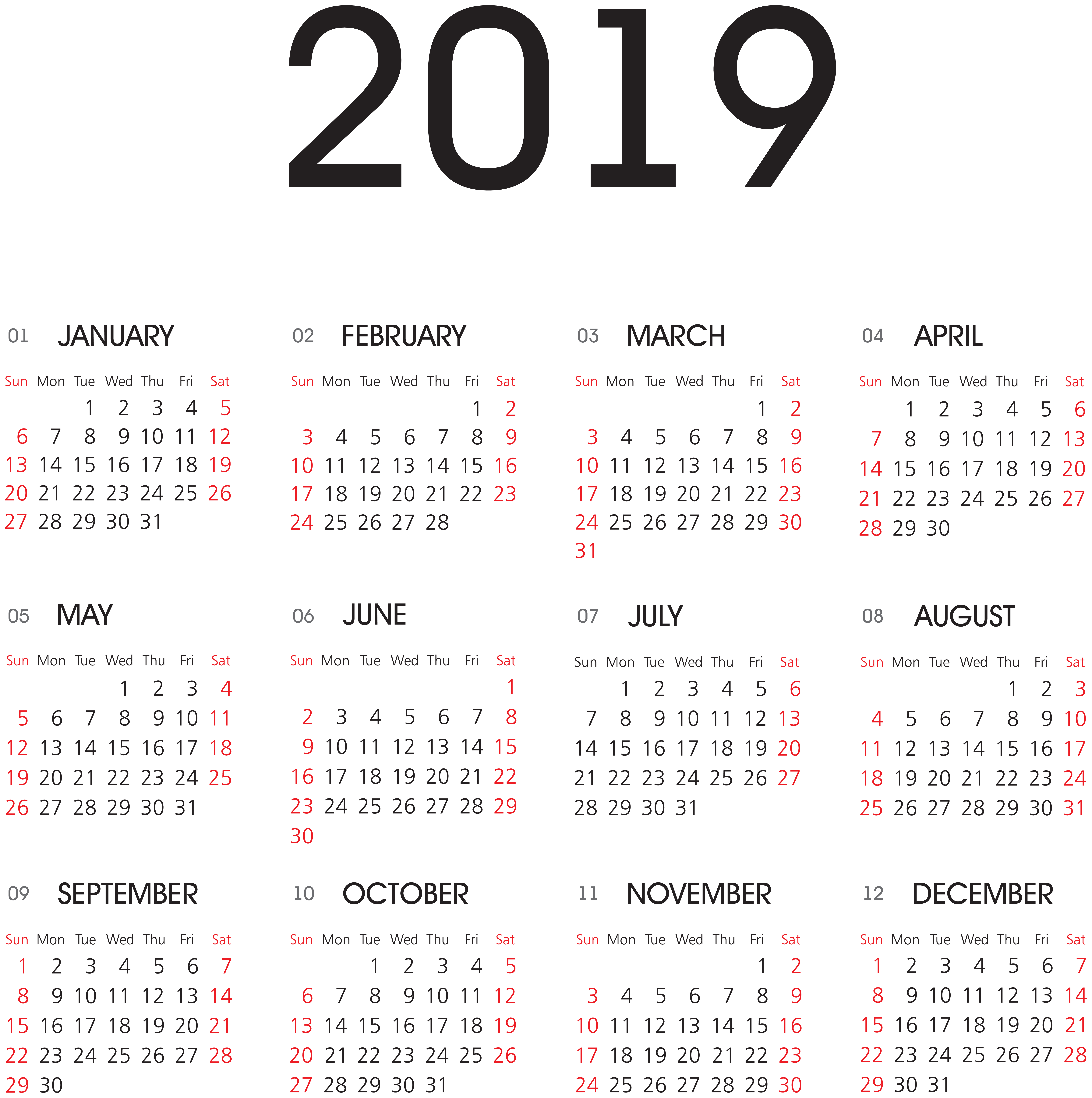 2019 Calendar PNG Transparent Image | Gallery Yopriceville - High ...