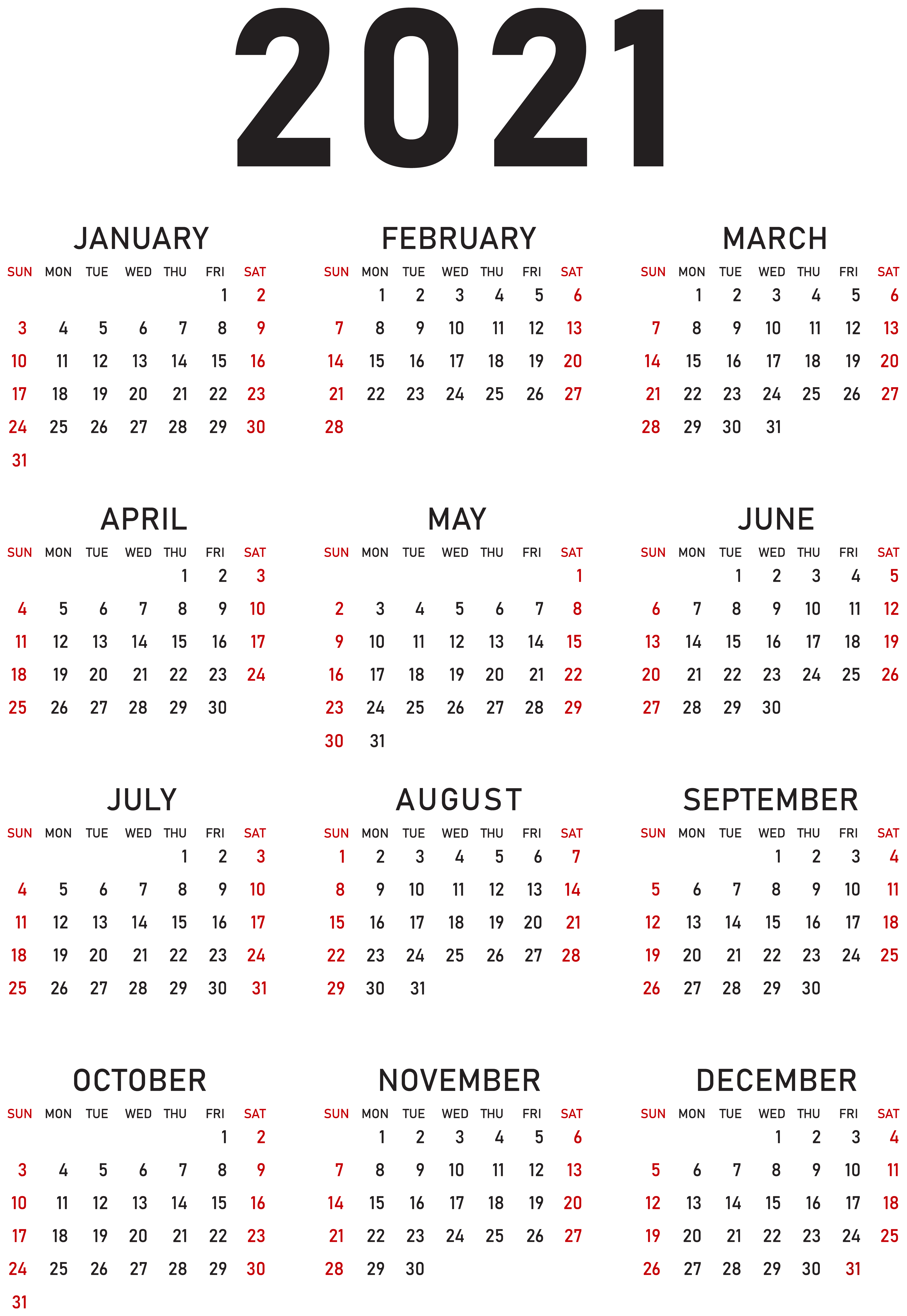 2021 Calendar Transparent PNG Clipart | Gallery Yopriceville - High ...