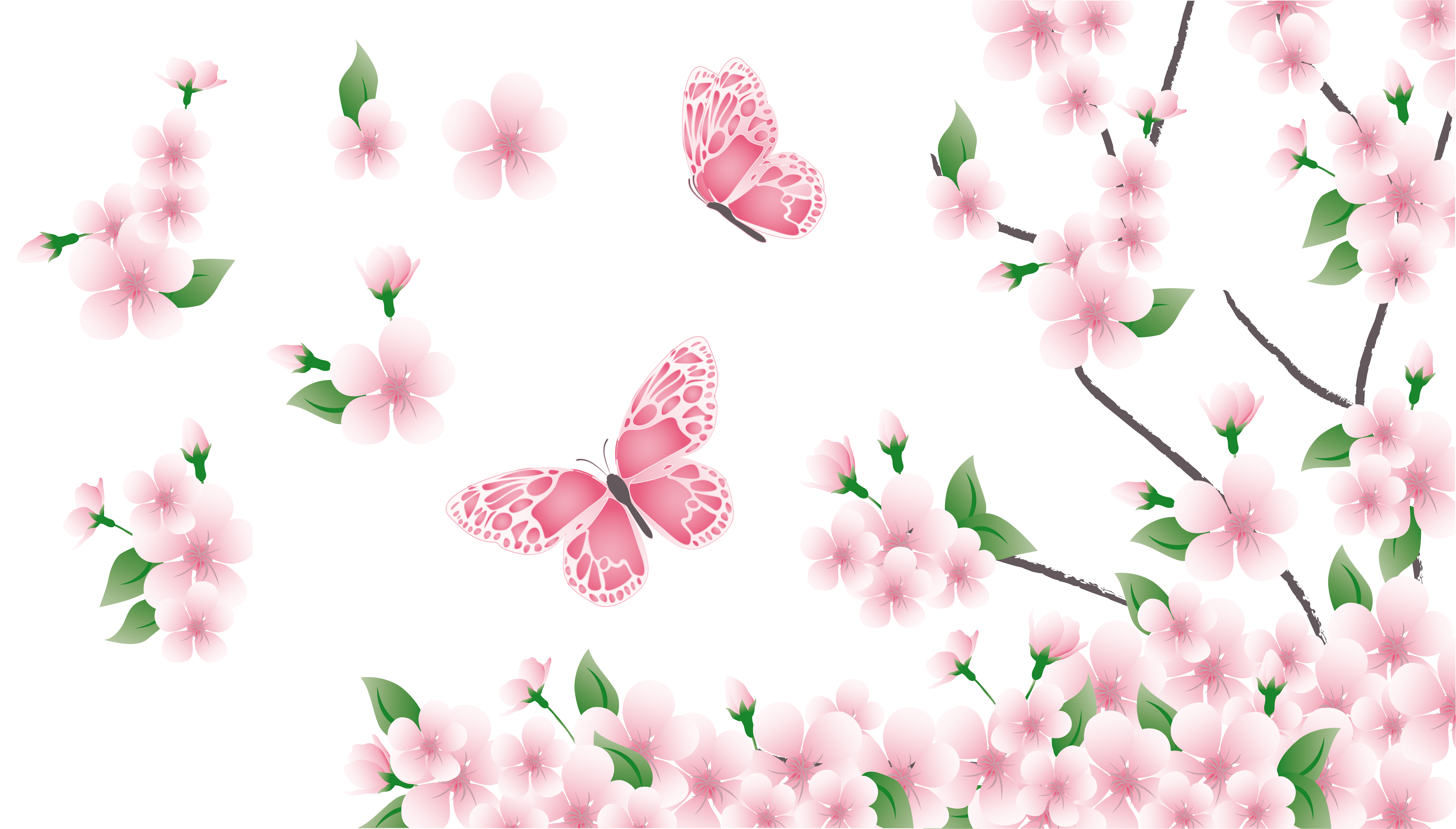 Spring Branch With Pink Flowers And Erflies Png Clipart View Full Size