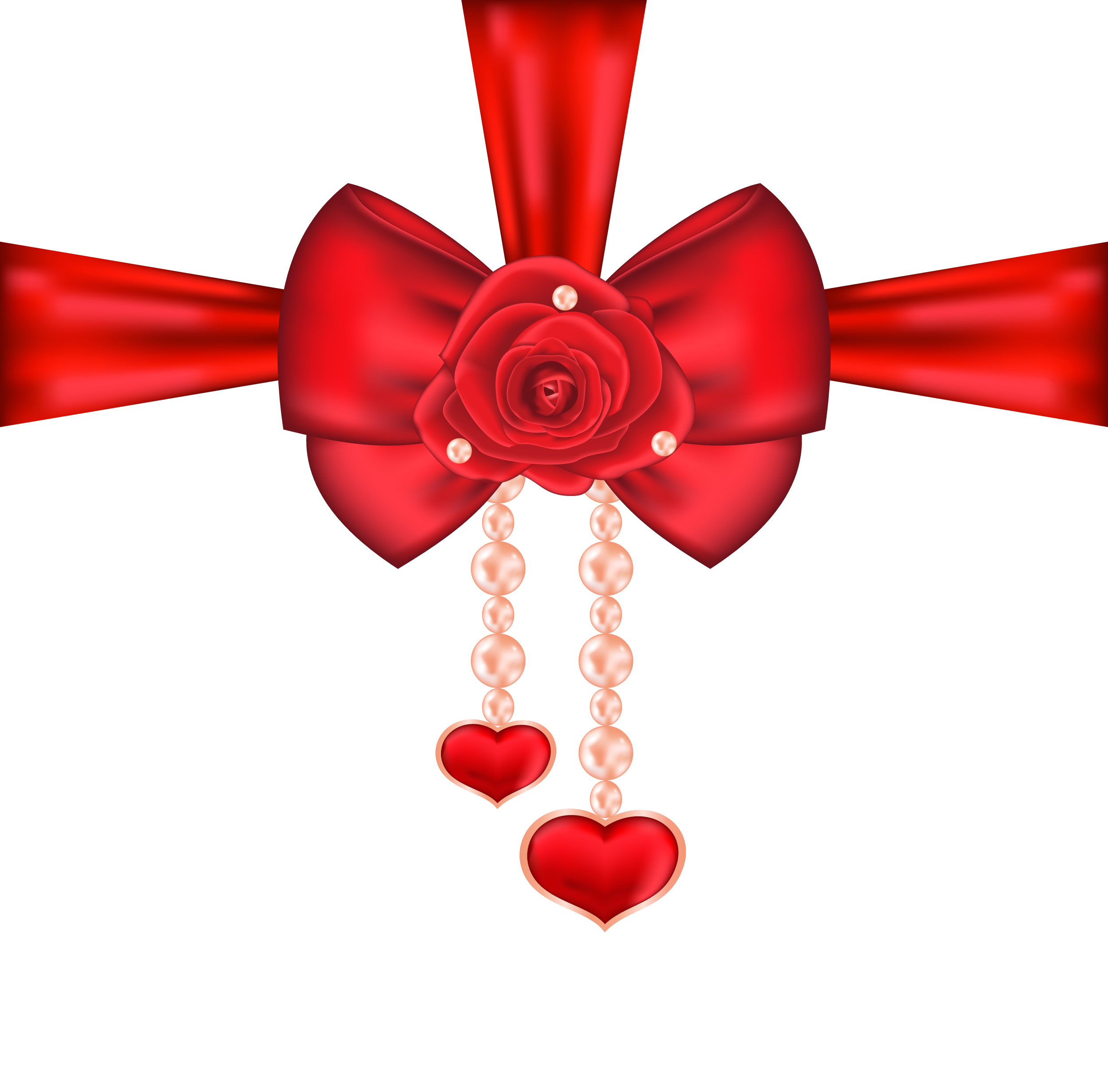 Red Decorative Bow with Rose and Hearts PNG Clipart ...