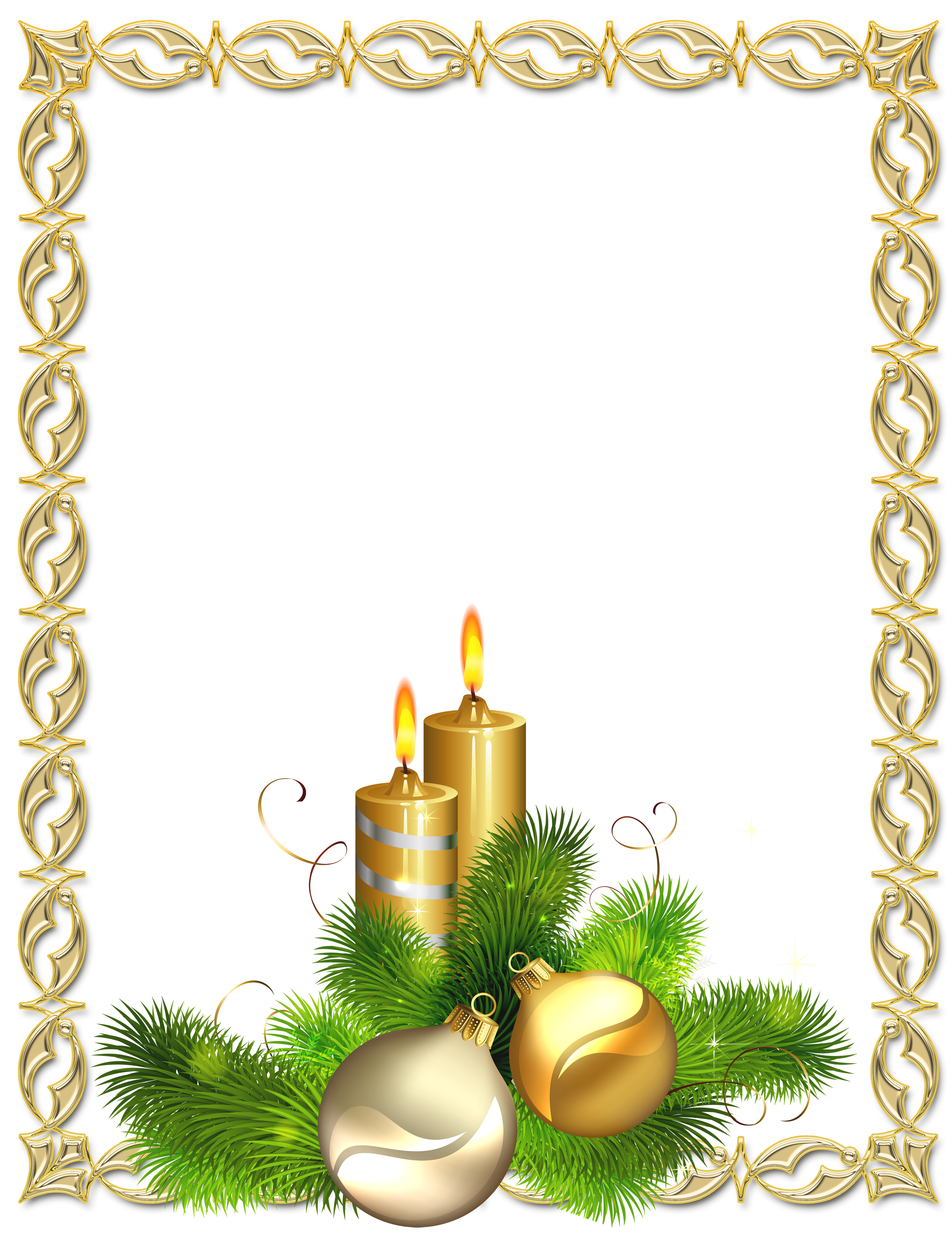 Large Transparent Gold Christmas Photo Frame With Candles And Christmas Balls Gallery Yopriceville High Quality Images And Transparent Png Free Clipart