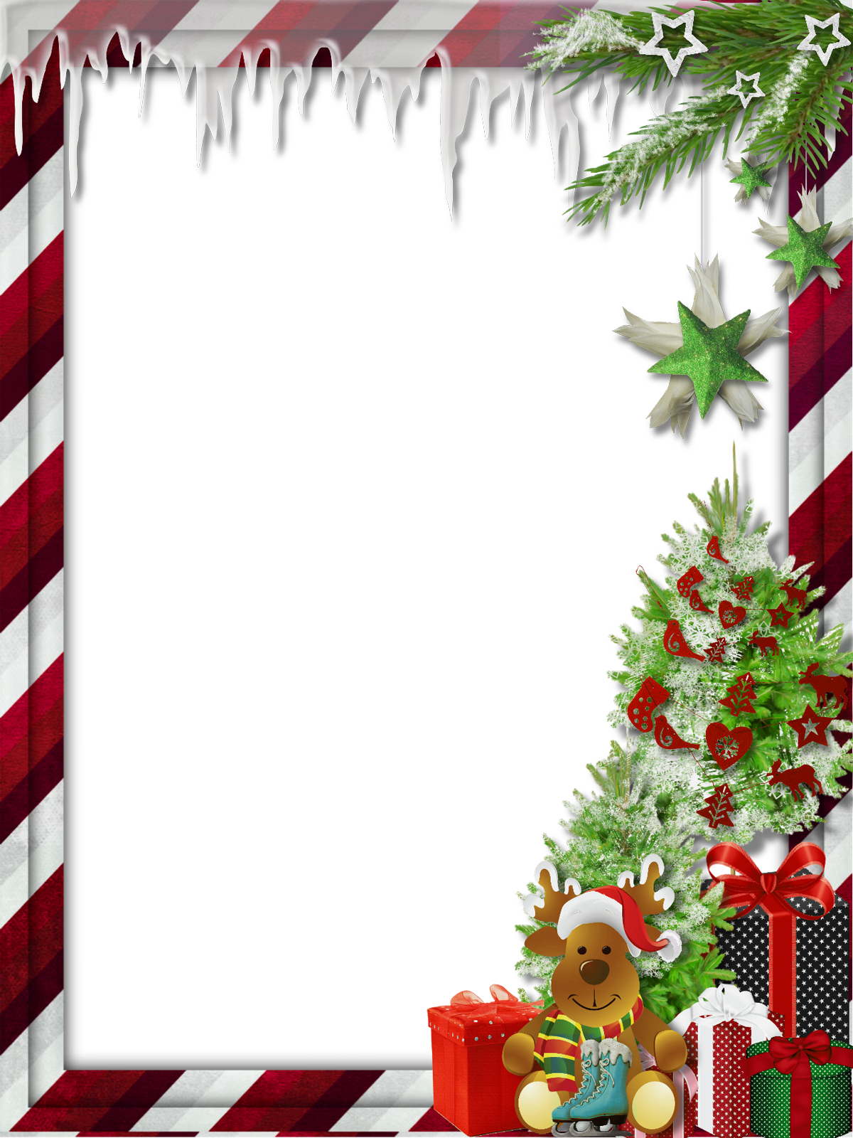 transparent christmas photo frame with cute reindeer vintage foil christmas tree