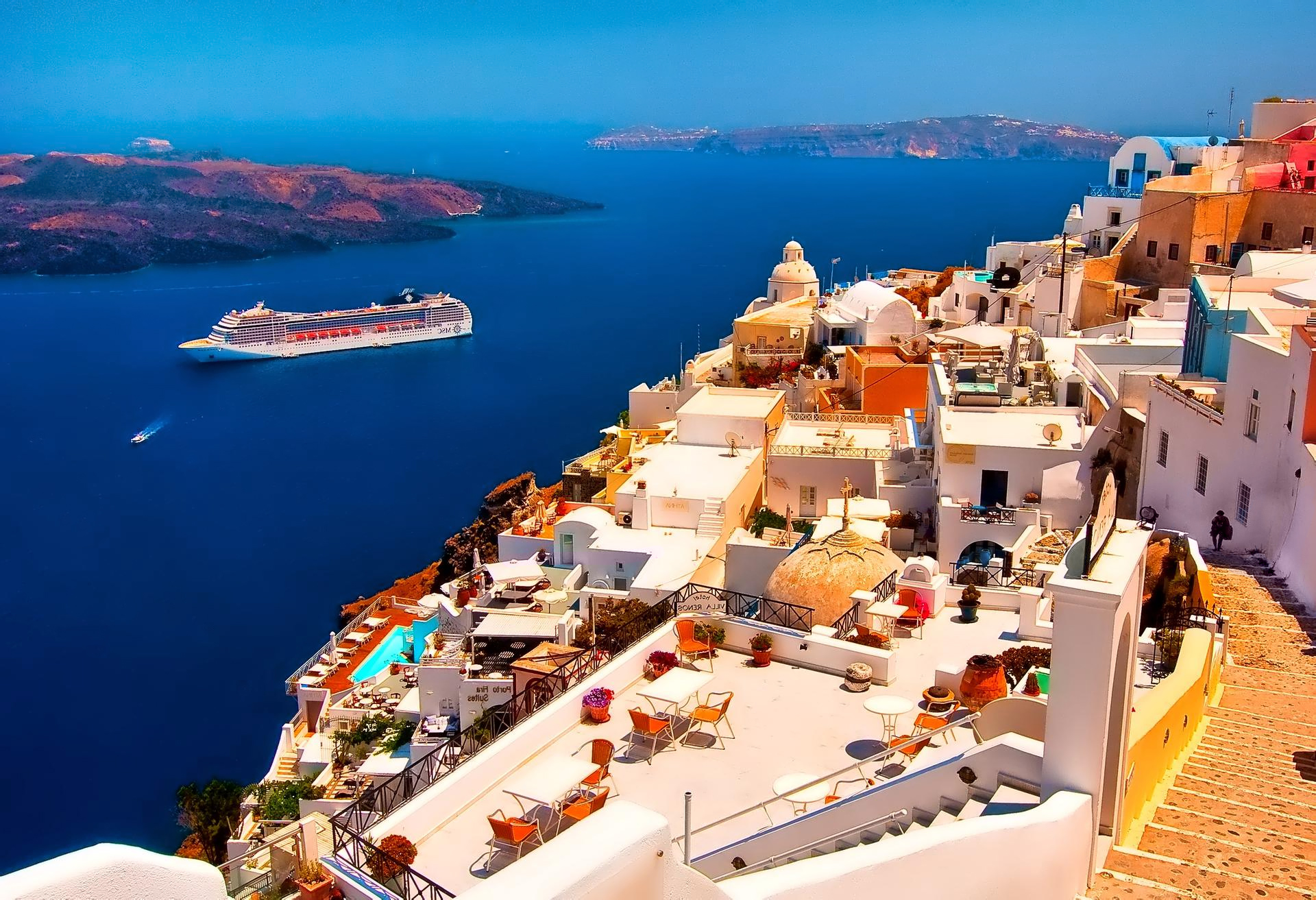 Wallpaper Santorini Greece Oia Sea Nature Coast Houses Cities