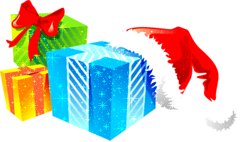 This gif image - Animated Christmas Gifts and Santa Hat, is available for free download