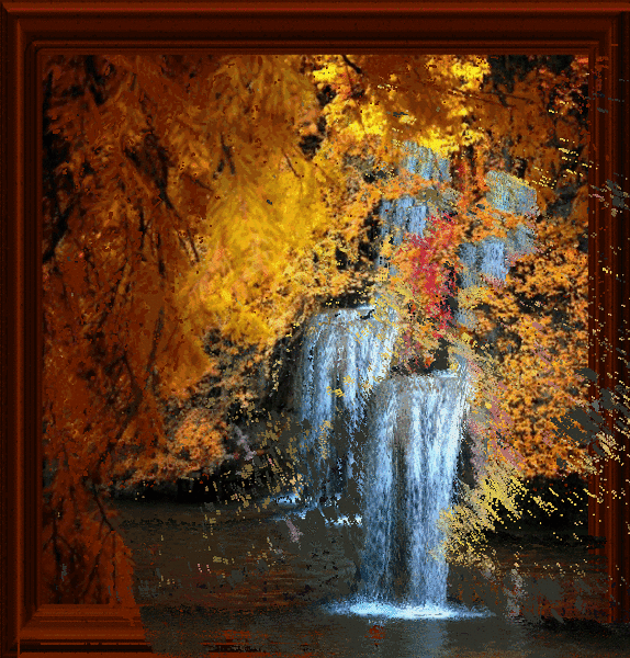 This gif image - Animated Autumn Landscape Picture with a Waterfall, is available for free download