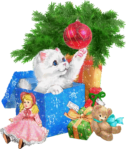This gif image - Animated Christmas Gift With Kitty, is available for free download