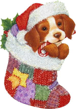 This gif image - Animated Christmas Stocking with Puppy, is available for free download