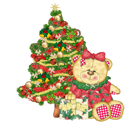 This gif image - Animated Christmas Tree With Bear, is available for free download
