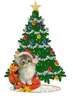 This gif image - Animated Christmas Tree With Kitty, is available for free download