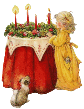 This gif image - Animated Little Girl Lighting a Candles of Christmas Table, is available for free download