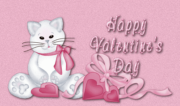 This gif image - Animated Pink Happy Valentines Day With Kitty, is available for free download