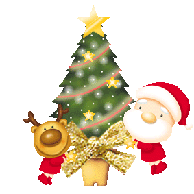 This gif image - Animated Santa Claus Christmas Tree and Reindeer, is available for free download