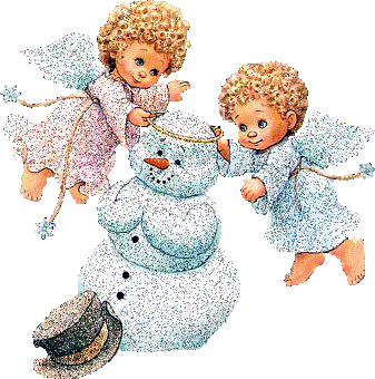 This gif image - Animted Angels with a Snowman, is available for free download