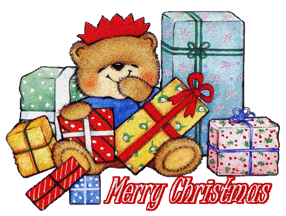 This gif image - Merry Christmas Bear with Gift, is available for free download