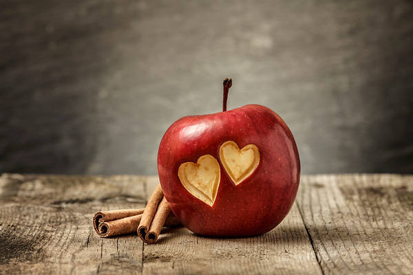 This jpeg image - Apple with Hearts Background, is available for free download