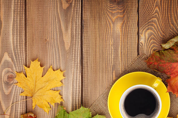 This jpeg image - Autumn Background with Yellow Cup of Coffee, is available for free download