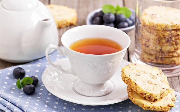 This jpeg image - Background with Cookies Tea and Blueberries, is available for free download