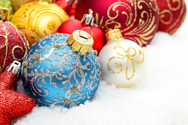 This jpeg image - Background with Red Blue and Yellow Christmas Balls, is available for free download