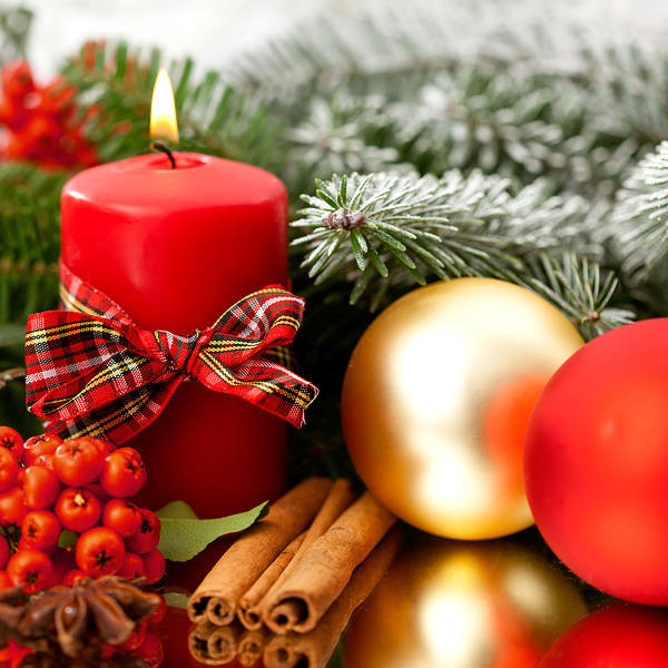 This jpeg image - Beautiful Christmas Background with Candles and Ornaments, is available for free download