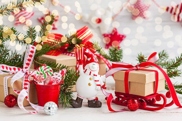 This jpeg image - Beautiful Christmas Background with Gifts and Snowman, is available for free download