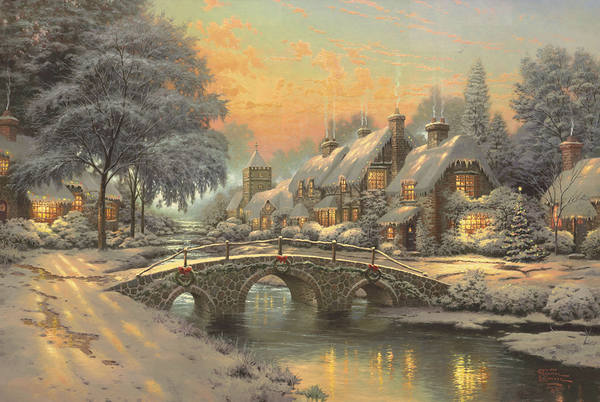 This jpeg image - Beautiful Christmas Houses and Bridge Background, is available for free download