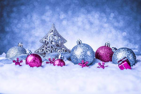 This jpeg image - Blue Christmas Background with Pink Ornaments, is available for free download