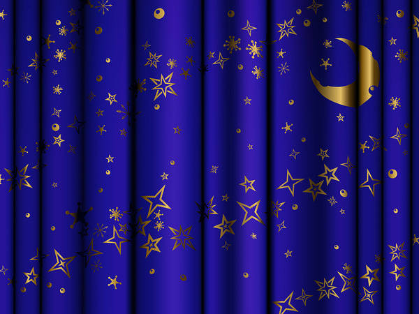 This jpeg image - Blue Curtains with Gold Stars and Moon Background, is available for free download