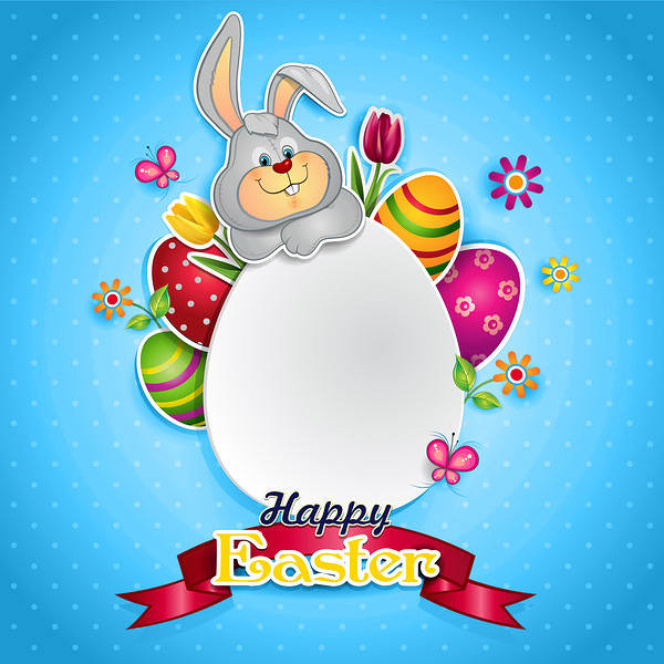 This jpeg image - Blue Happy Easter Background with Bunny, is available for free download