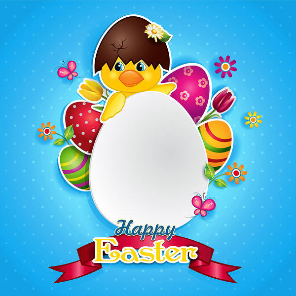 This jpeg image - Blue Happy Easter Background with Chiken, is available for free download