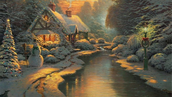 This jpeg image - Chrismas Houses with Snowman Background, is available for free download