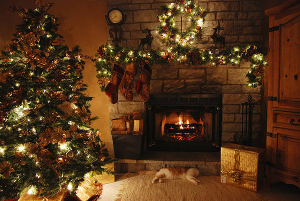 This jpeg image - Christmas Background with Fireplace, is available for free download