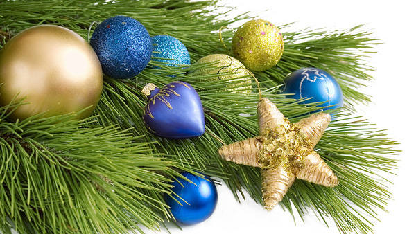 This jpeg image - Christmas Background with Gold and Blue Christmas Balls, is available for free download