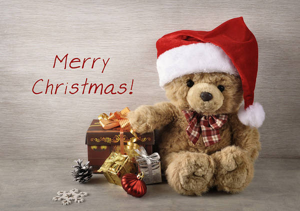 This jpeg image - Christmas Background with Teddy Bear, is available for free download