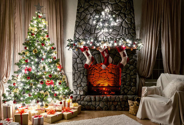 This jpeg image - Christmas Background with Tree and Fireplace, is available for free download