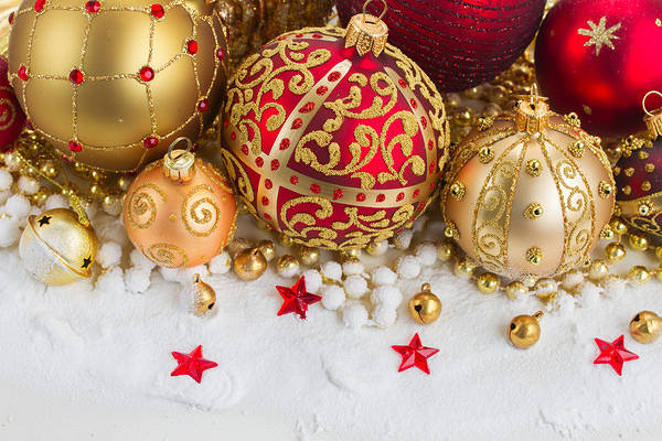 This jpeg image - Christmas Background with Yellow and Red Ornaments, is available for free download