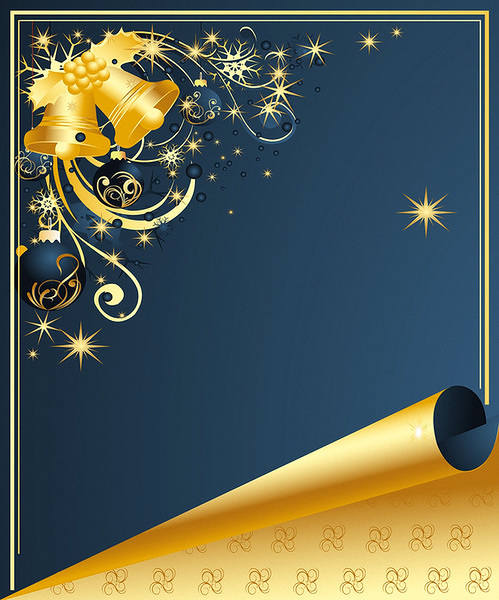 This jpeg image - Christmas Blue Background with Gold Bells, is available for free download