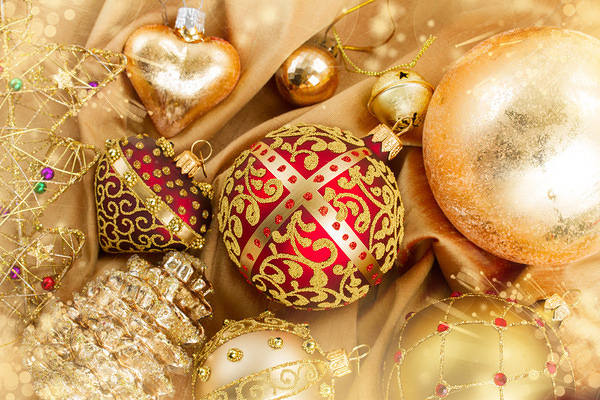 This jpeg image - Christmas Gold Ornaments Background, is available for free download