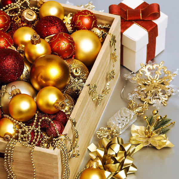 This jpeg image - Christmas Red and Gold Balls and Ornaments Background, is available for free download