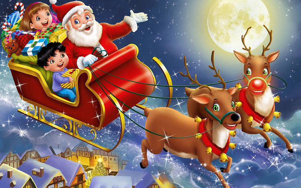 This jpeg image - Christmas Santa with Sleigh Background, is available for free download