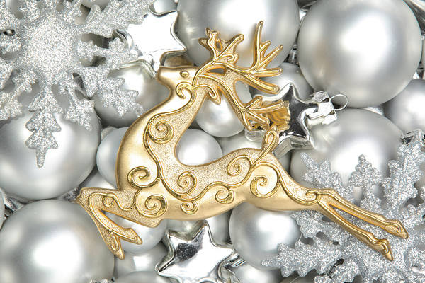 This jpeg image - Christmas Silver Background with Golden Deer, is available for free download
