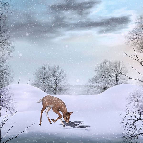 This jpeg image - Cute Winter Background with Deer, is available for free download