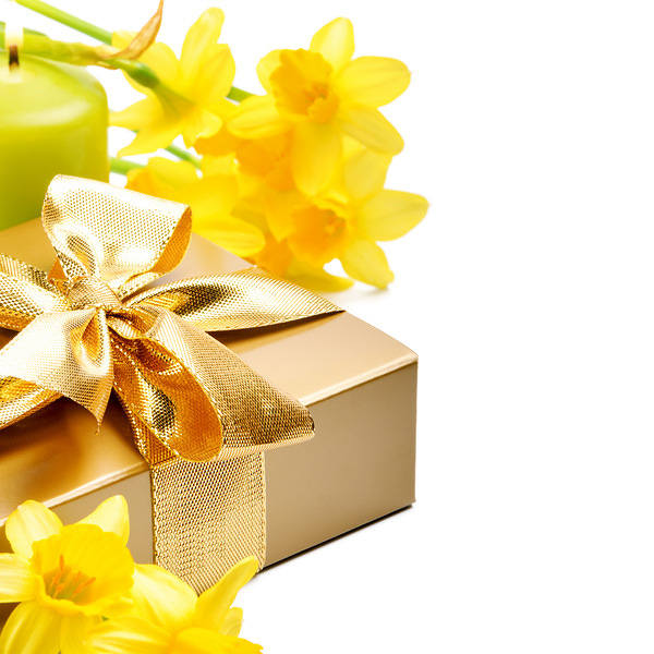 This jpeg image - Daffodils with Gift and Candle Background, is available for free download
