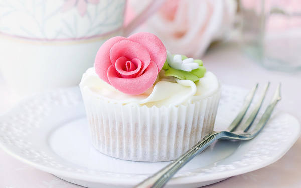 This jpeg image - Delicate White Background with Cake and Pink Rose, is available for free download