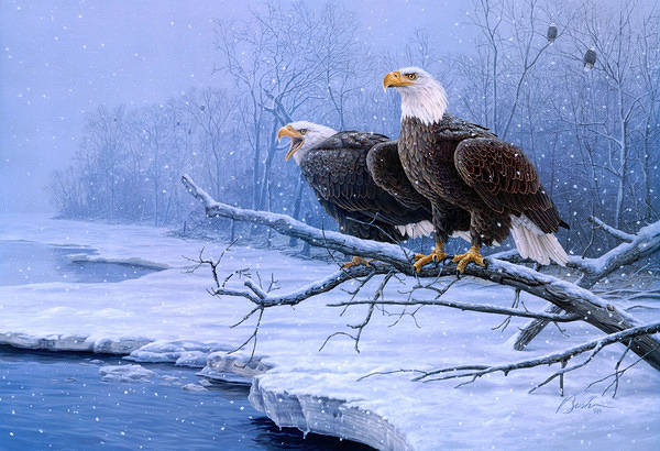 This jpeg image - Eagles in Winter Painting Background, is available for free download