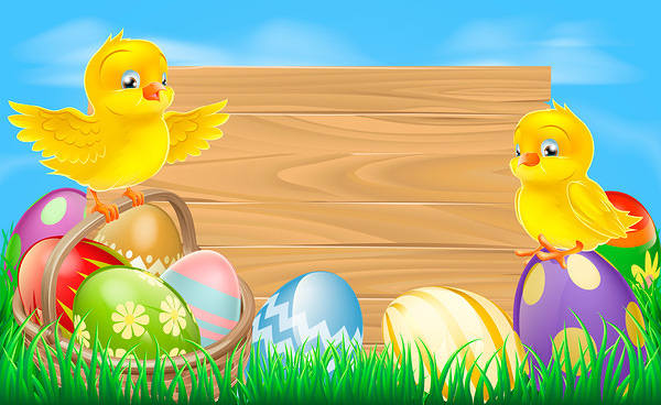 Easter Background With Eggs And Chickens Easter Background With Eggs And Chickens