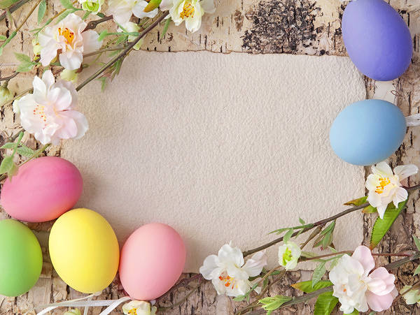 This jpeg image - Easter Background with Eggs and Spring Branches, is available for free download
