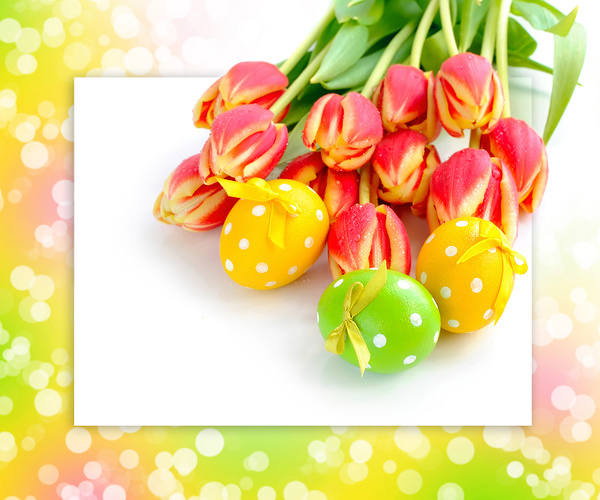 This jpeg image - Easter Background with Eggs and Tulips, is available for free download